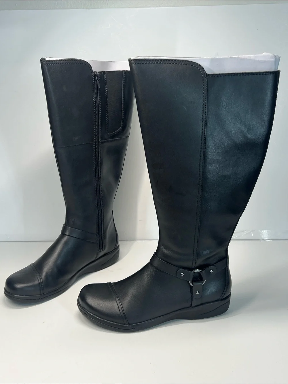 Clarks Cheyn Lindiews Black Leather Tall Riding Boots | Women’s Size 7.5M